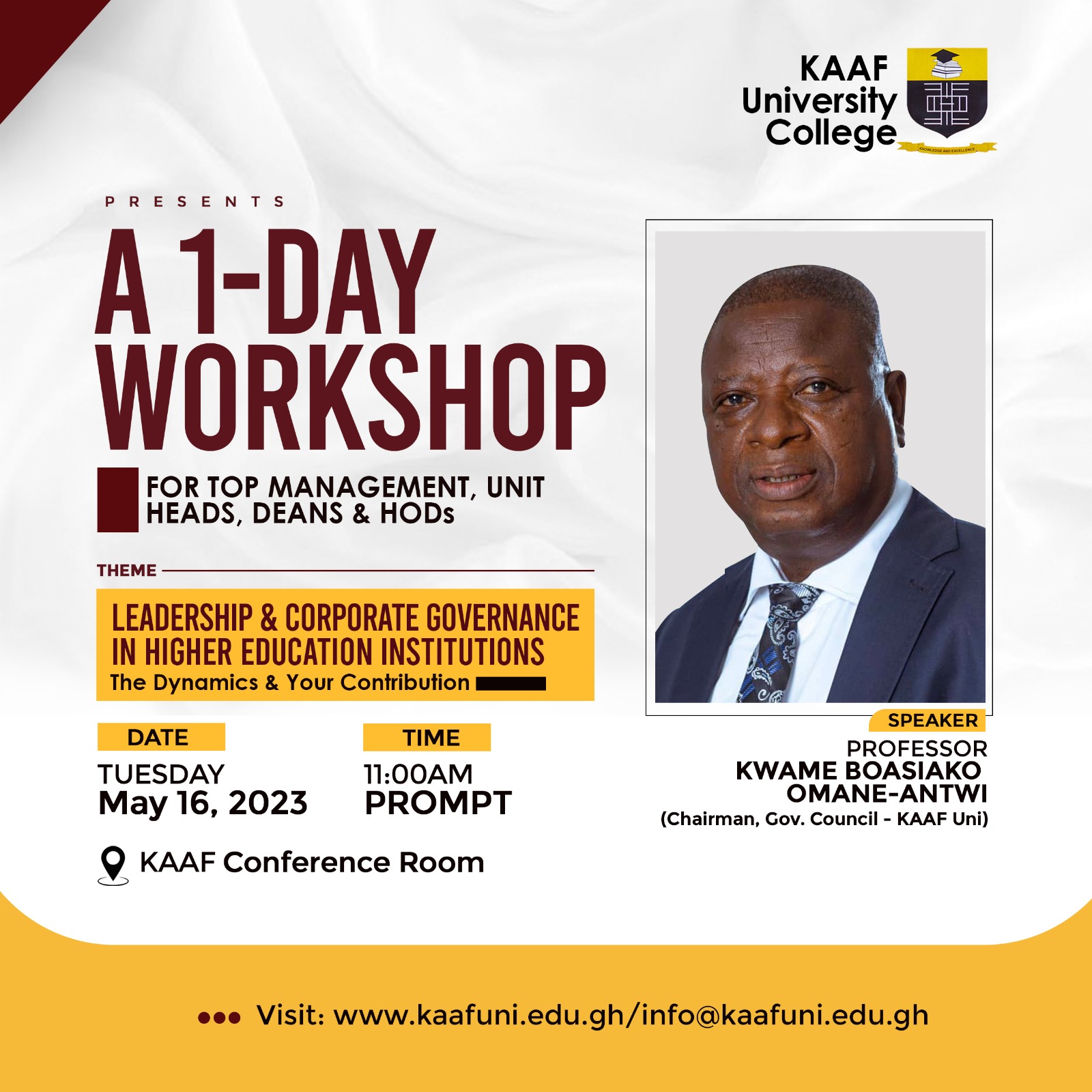 A 1-DAY WORKSHOP FOR TOP MANAGEMENT, UNIT HEADS, DEANS & HODs